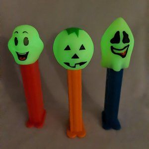 Pez Dispensers 3 Set Halloween Ghost Pumpkin Skull White GITD Glow in the Dark